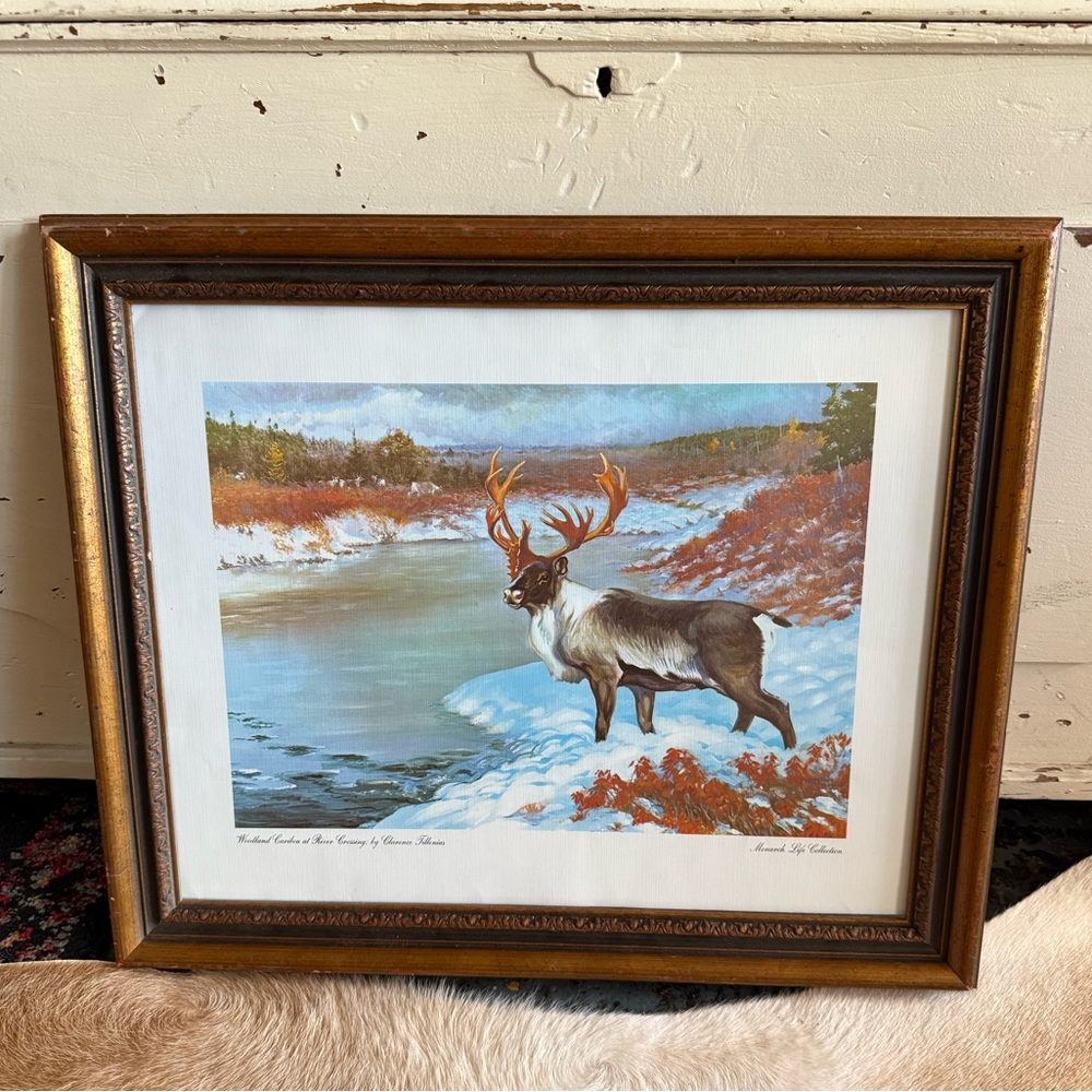 Vintage Framed Caribou Art Print